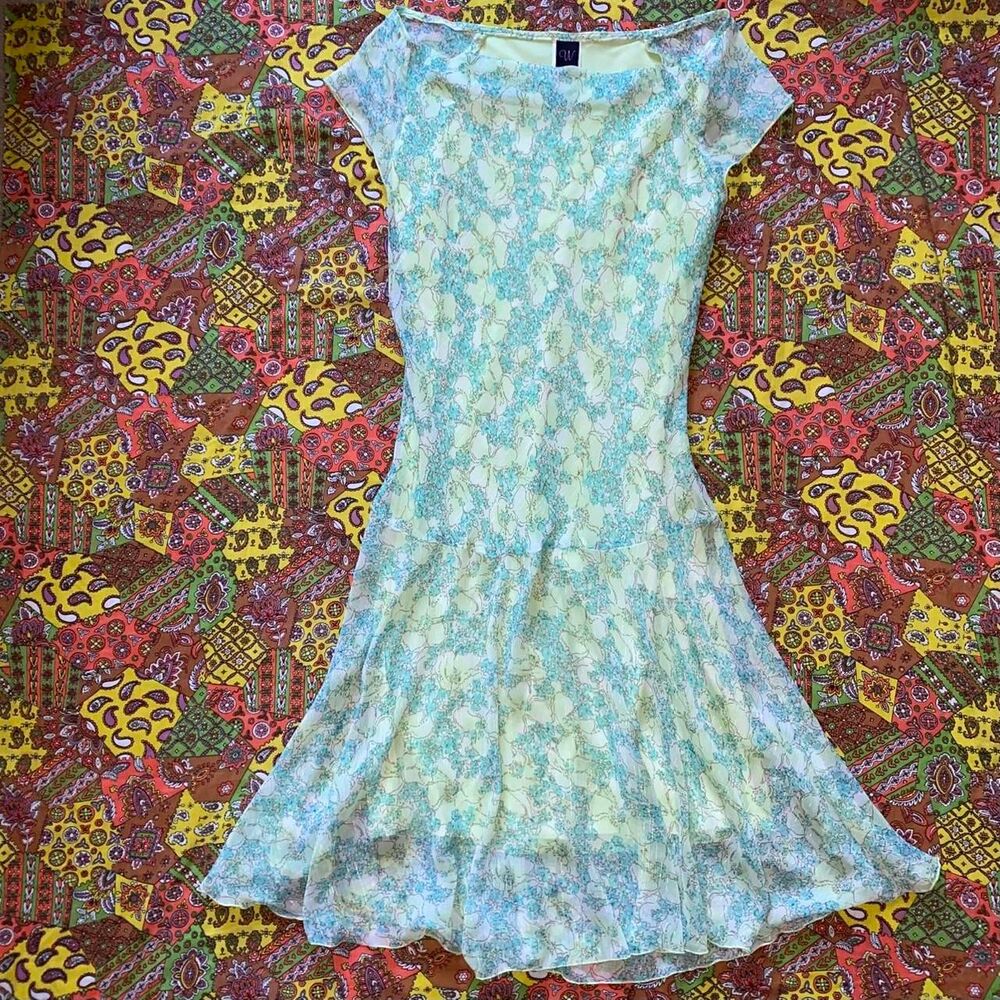 Vintage 1990s Wrapper Floral Print Dropwaist Dress